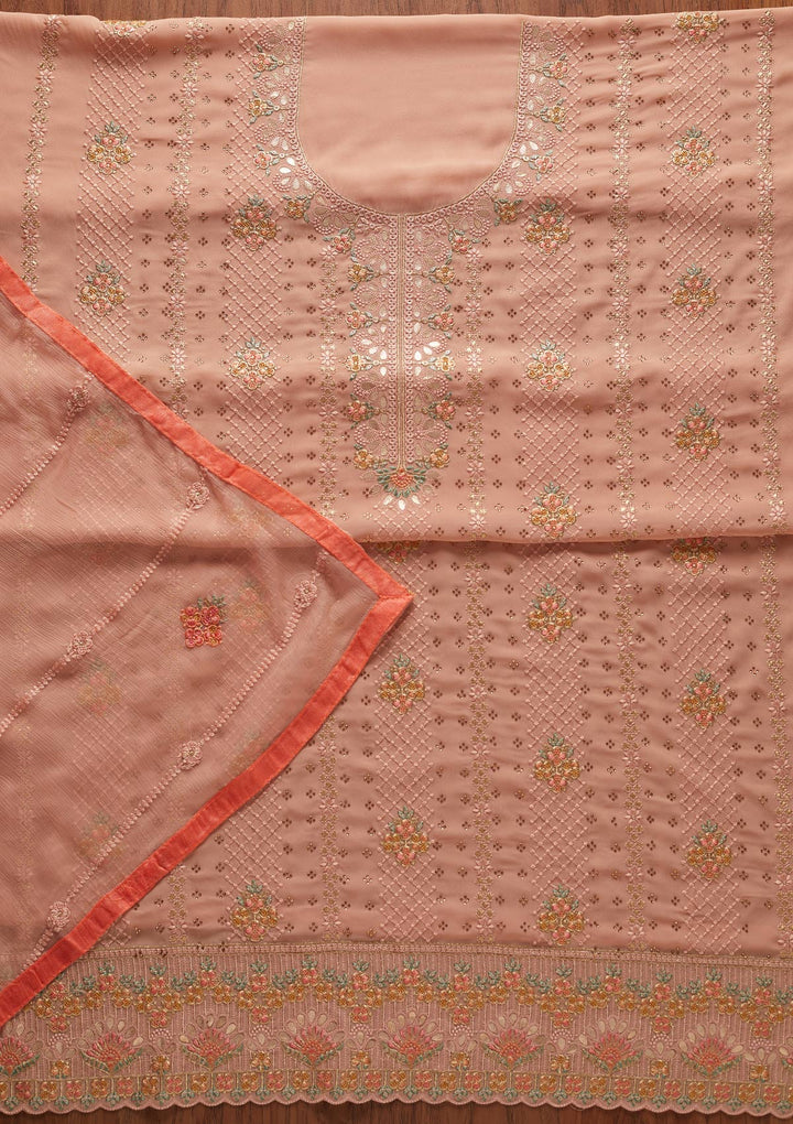 Peach Gotapatti Georgette Designer Unstitched Salwar Suit - koskii