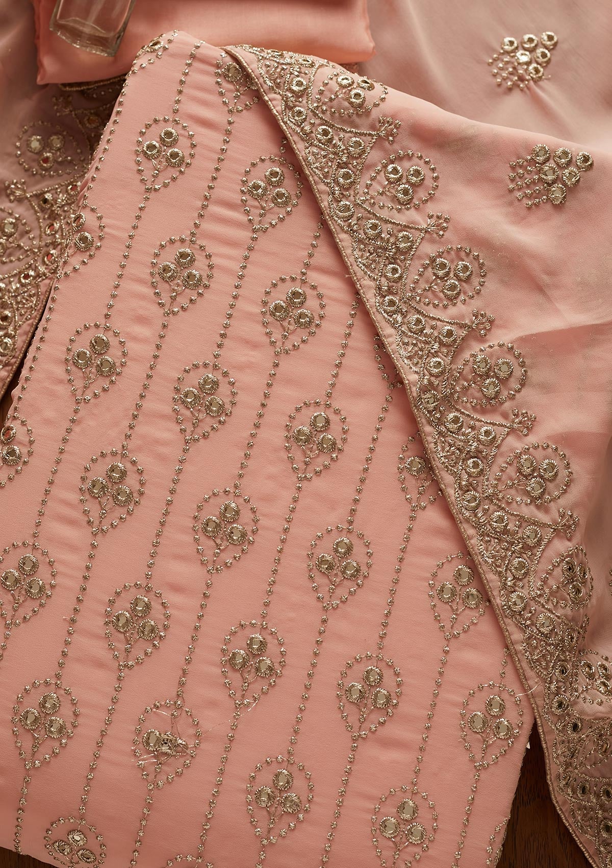 Peach Gotapatti Georgette Designer Unstitched Salwar Suit - koskii