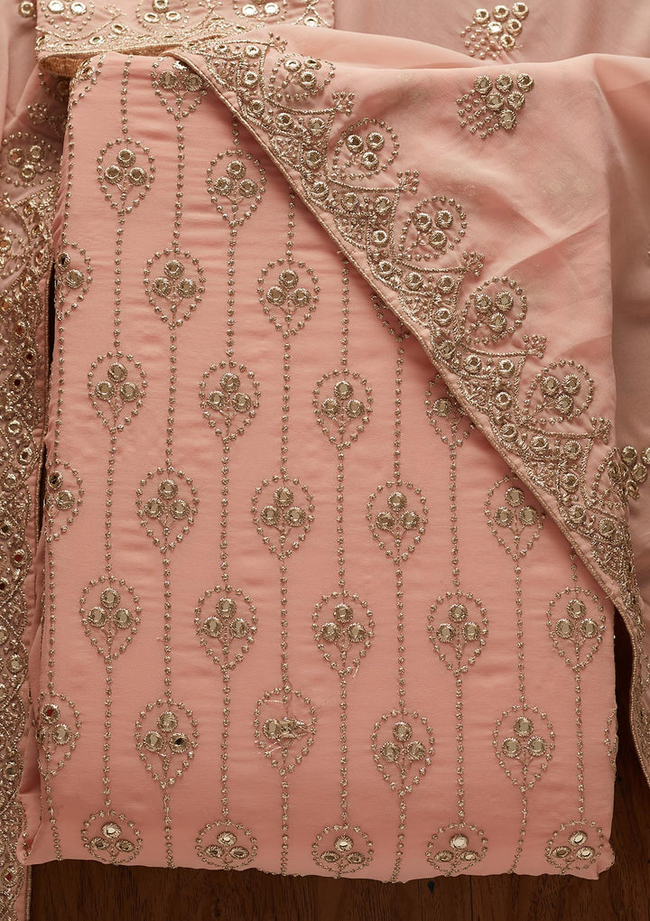 Peach Gotapatti Georgette Designer Unstitched Salwar Suit - koskii