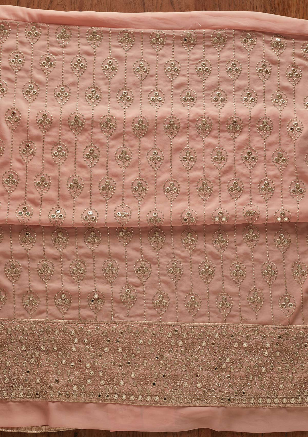 Peach Gotapatti Georgette Designer Unstitched Salwar Suit - koskii