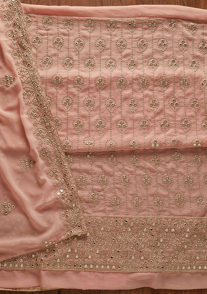 Peach Gotapatti Georgette Designer Unstitched Salwar Suit - koskii