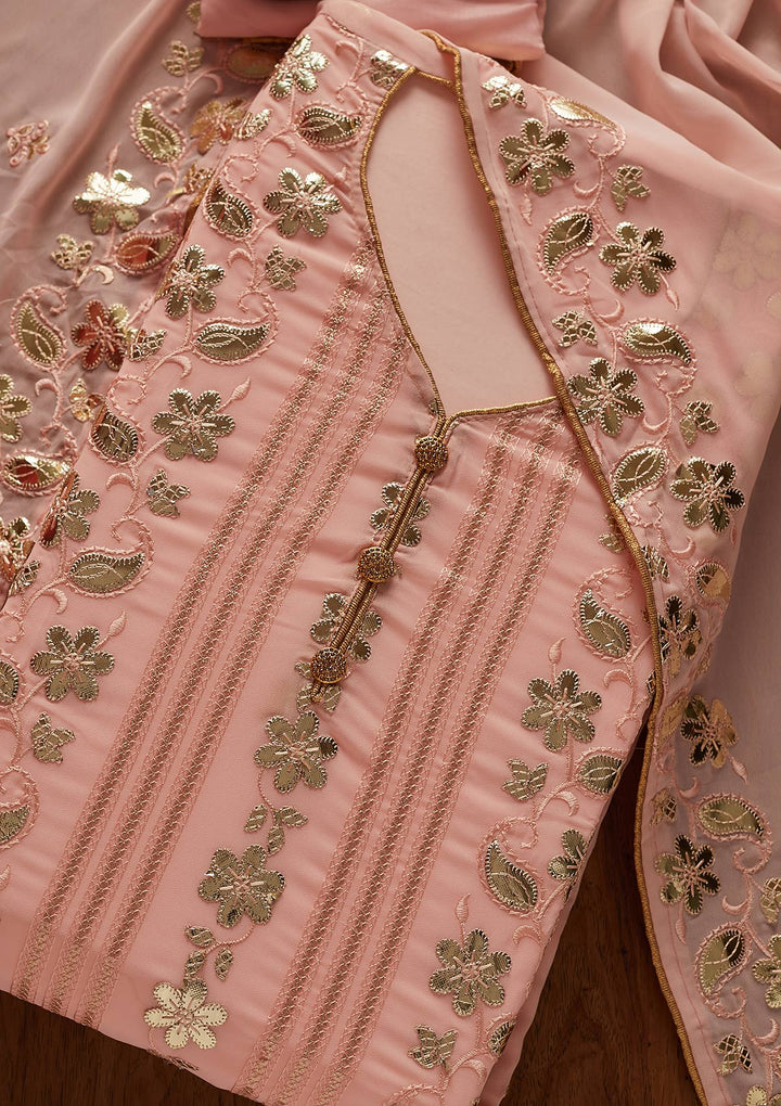 Peach Gotapatti Georgette Designer Unstitched Salwar Suit - koskii