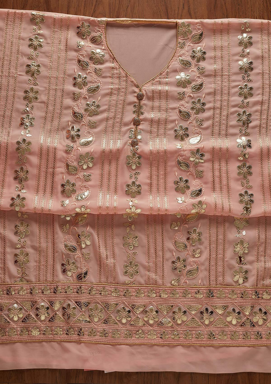 Peach Gotapatti Georgette Designer Unstitched Salwar Suit - koskii