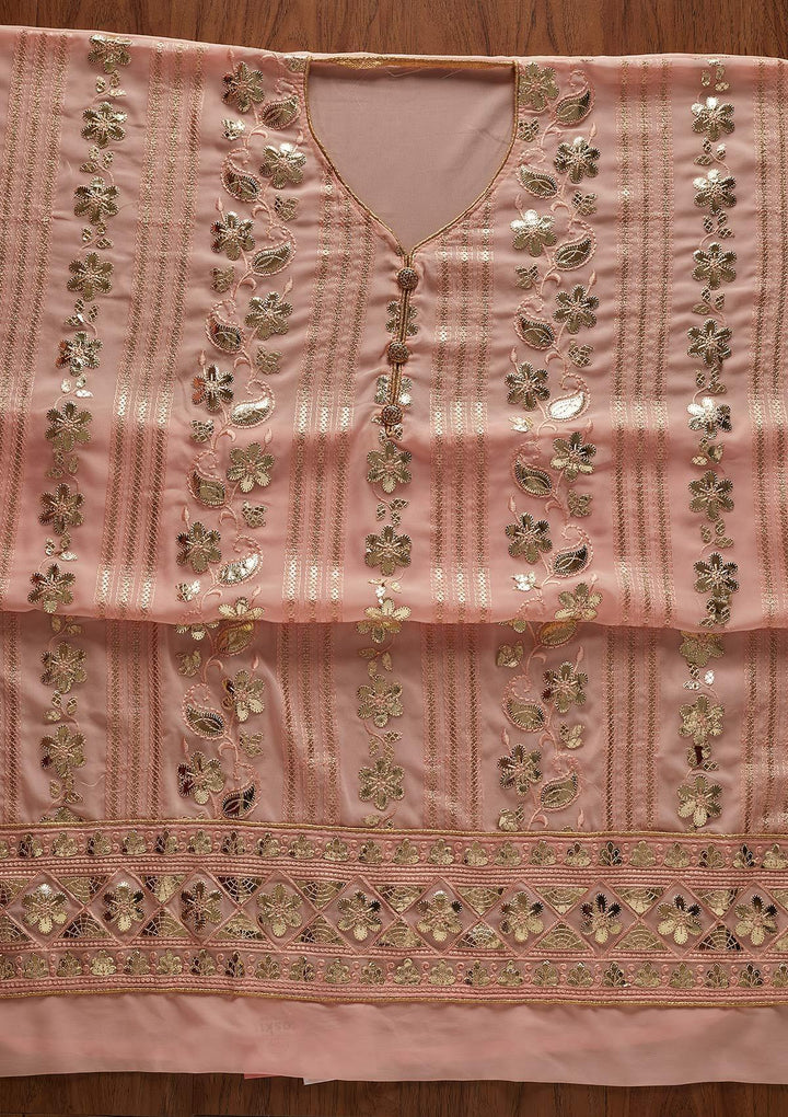 Peach Gotapatti Georgette Designer Unstitched Salwar Suit - koskii