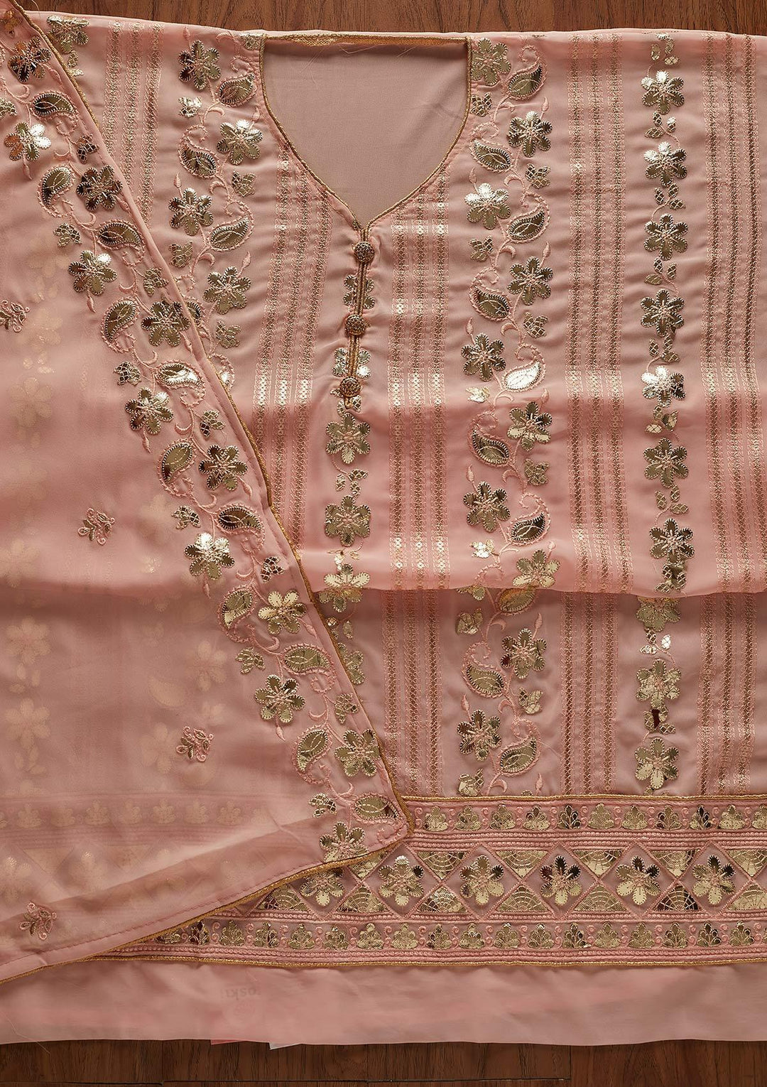 Peach Gotapatti Georgette Designer Unstitched Salwar Suit - koskii