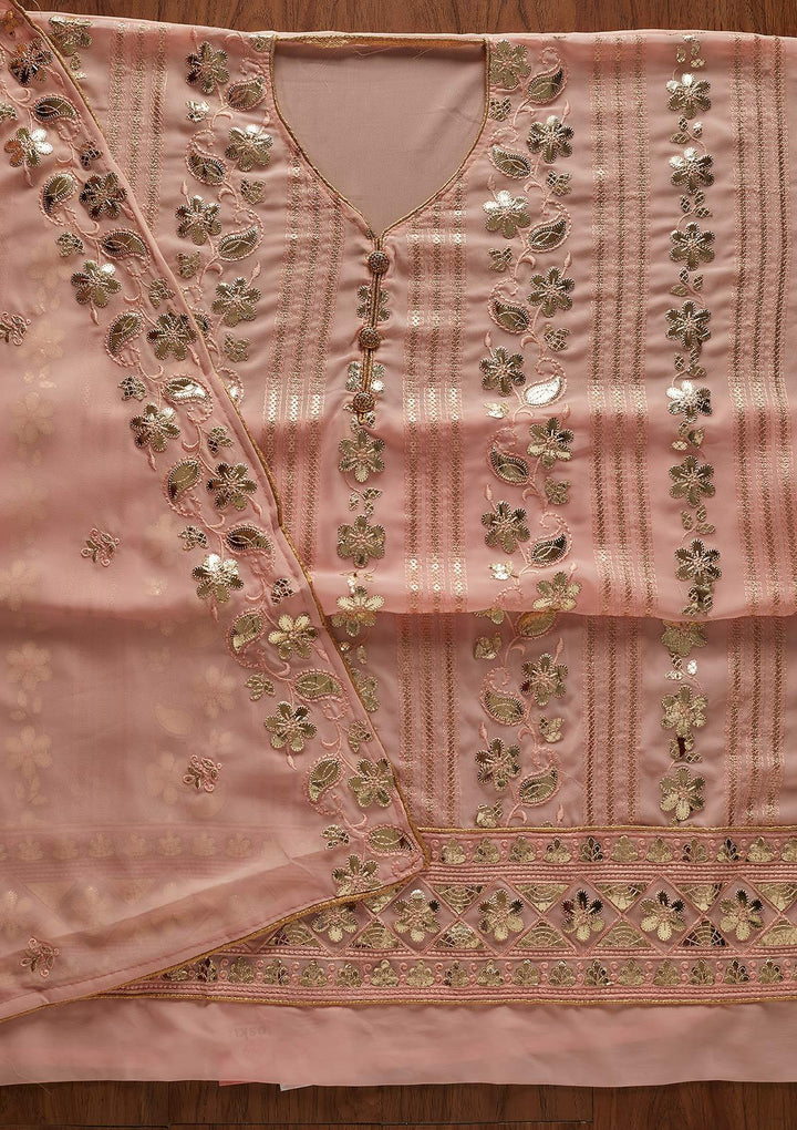 Peach Gotapatti Georgette Designer Unstitched Salwar Suit - koskii