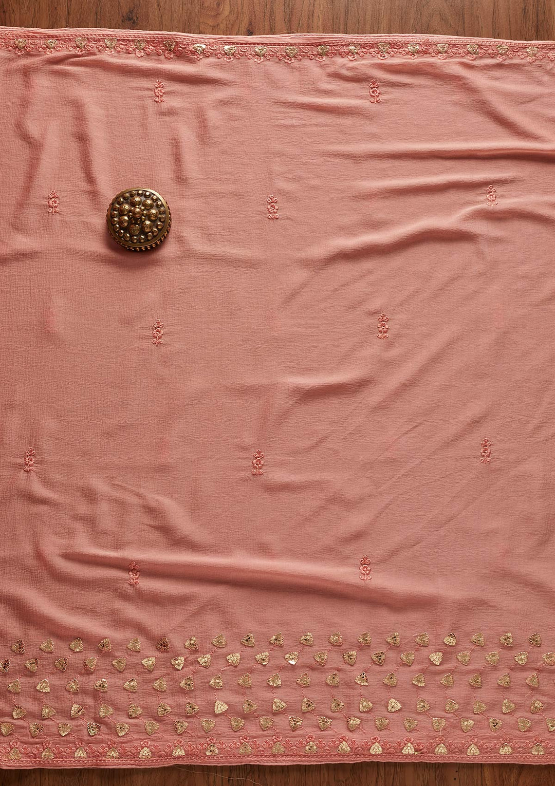 Peach Gotapatti Georgette Designer Unstitched Salwar Suit - koskii