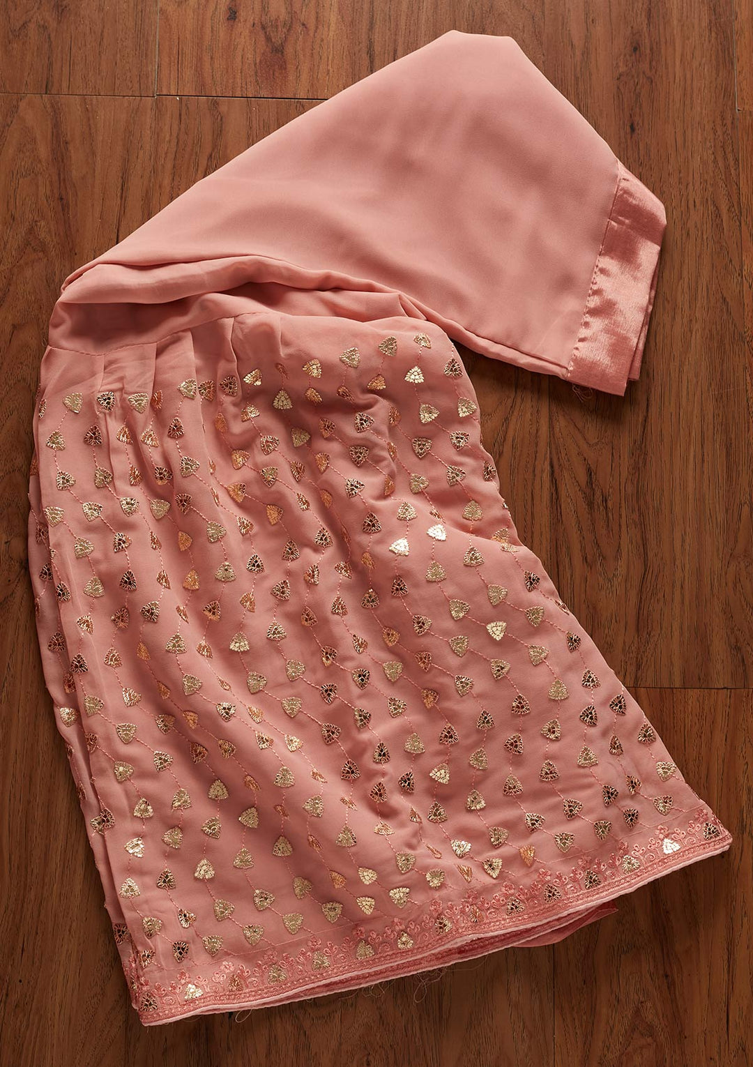 Peach Gotapatti Georgette Designer Unstitched Salwar Suit - koskii