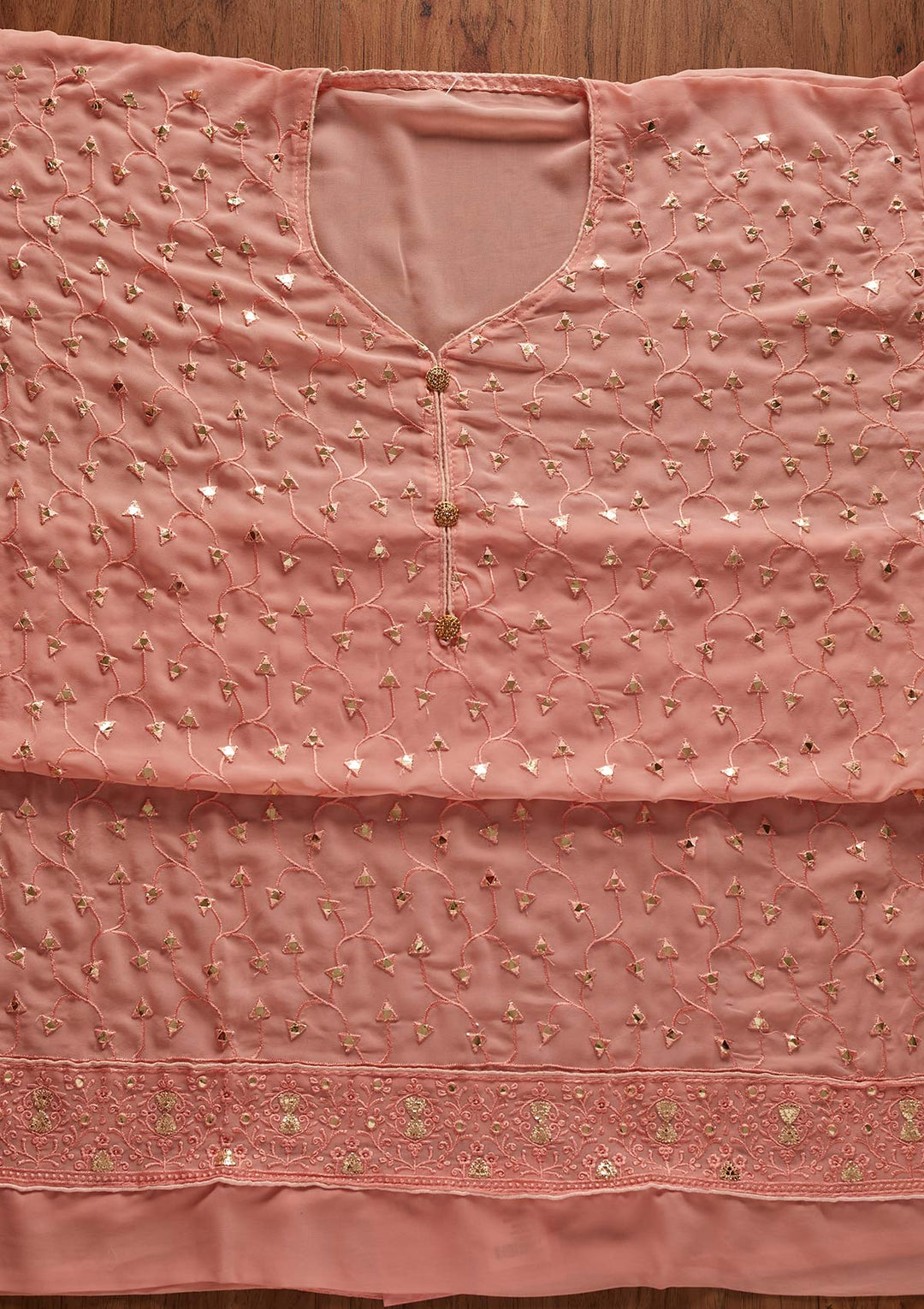 Peach Gotapatti Georgette Designer Unstitched Salwar Suit - koskii