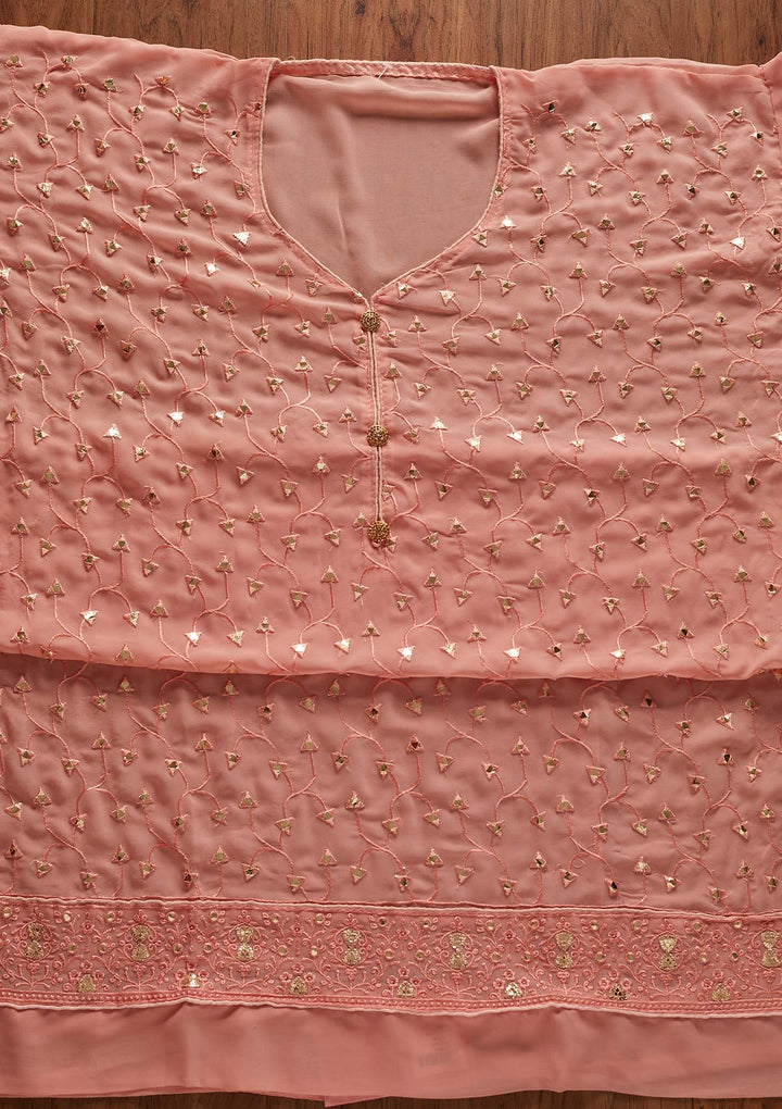 Peach Gotapatti Georgette Designer Unstitched Salwar Suit - koskii