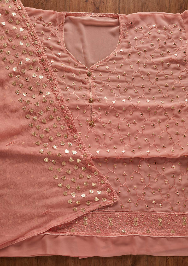 Peach Gotapatti Georgette Designer Unstitched Salwar Suit - koskii