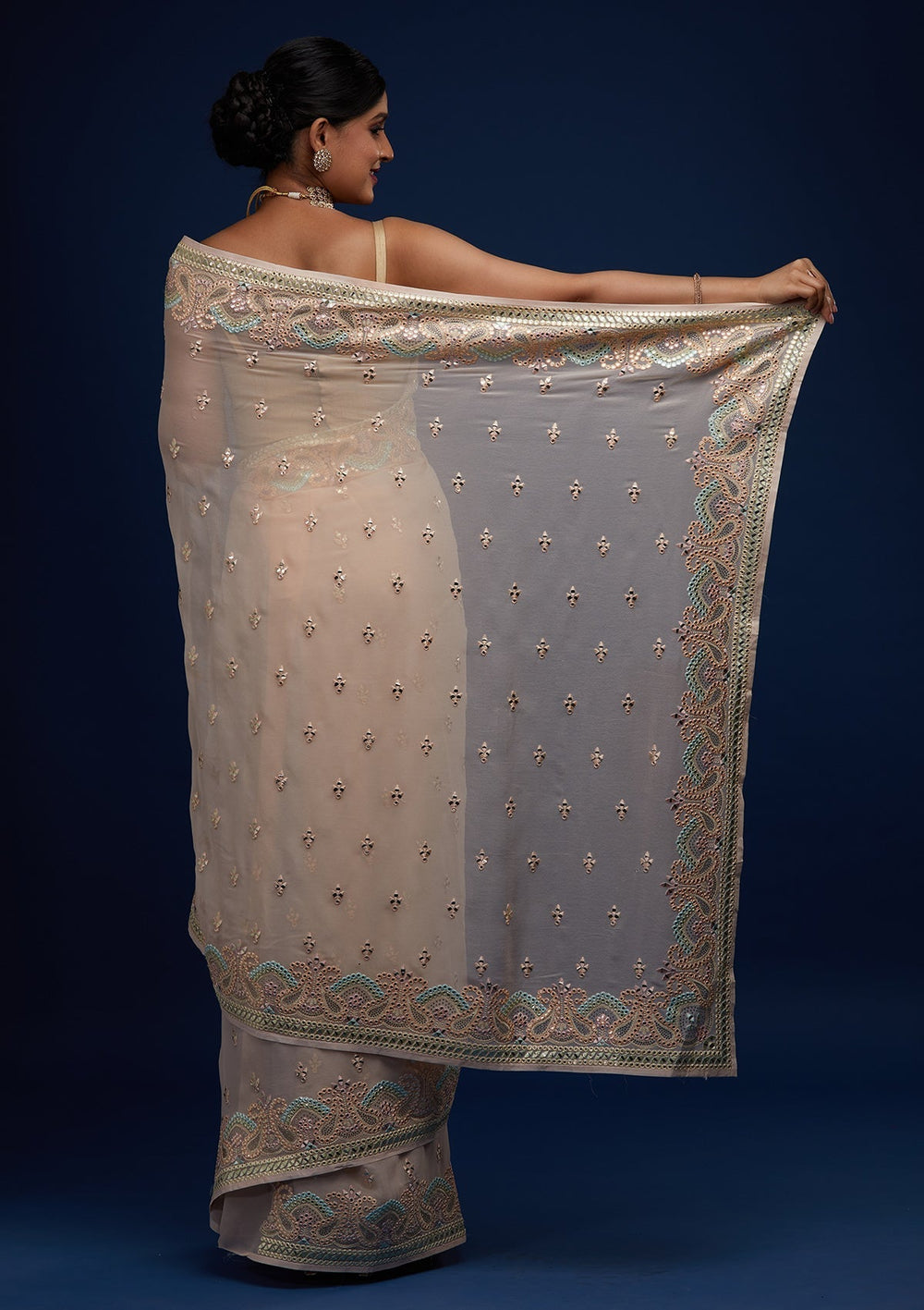 Peach Gotapatti Georgette Designer Saree - Koskii