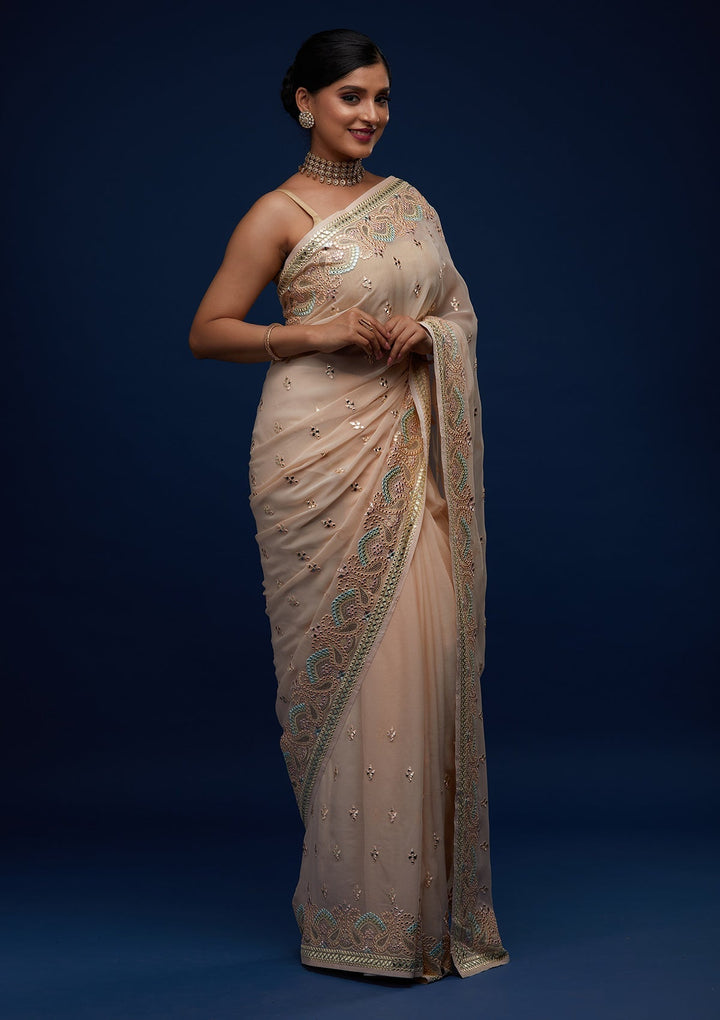 Peach Gotapatti Georgette Designer Saree - Koskii
