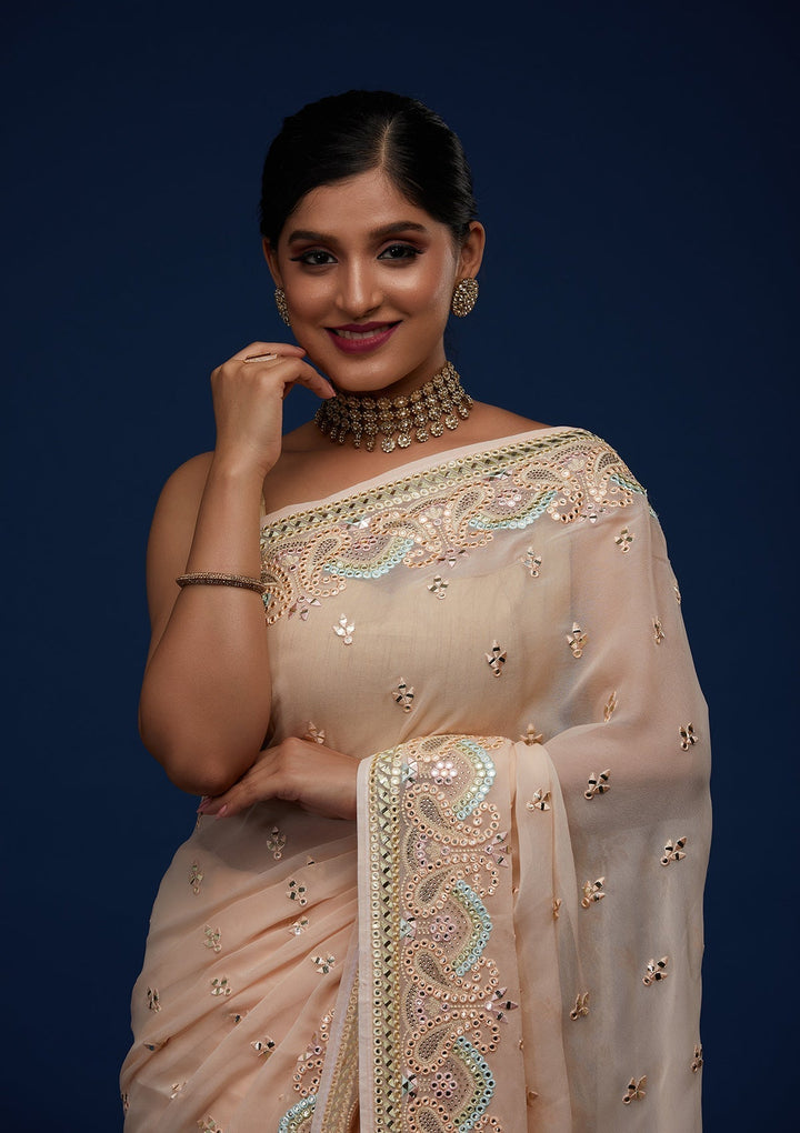 Peach Gotapatti Georgette Designer Saree - Koskii