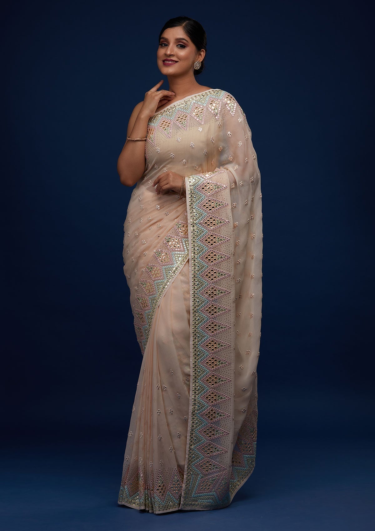 Peach Gotapatti Georgette Designer Saree - Koskii