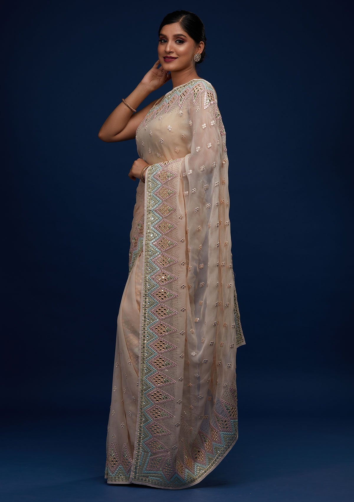 Peach Gotapatti Georgette Designer Saree - Koskii