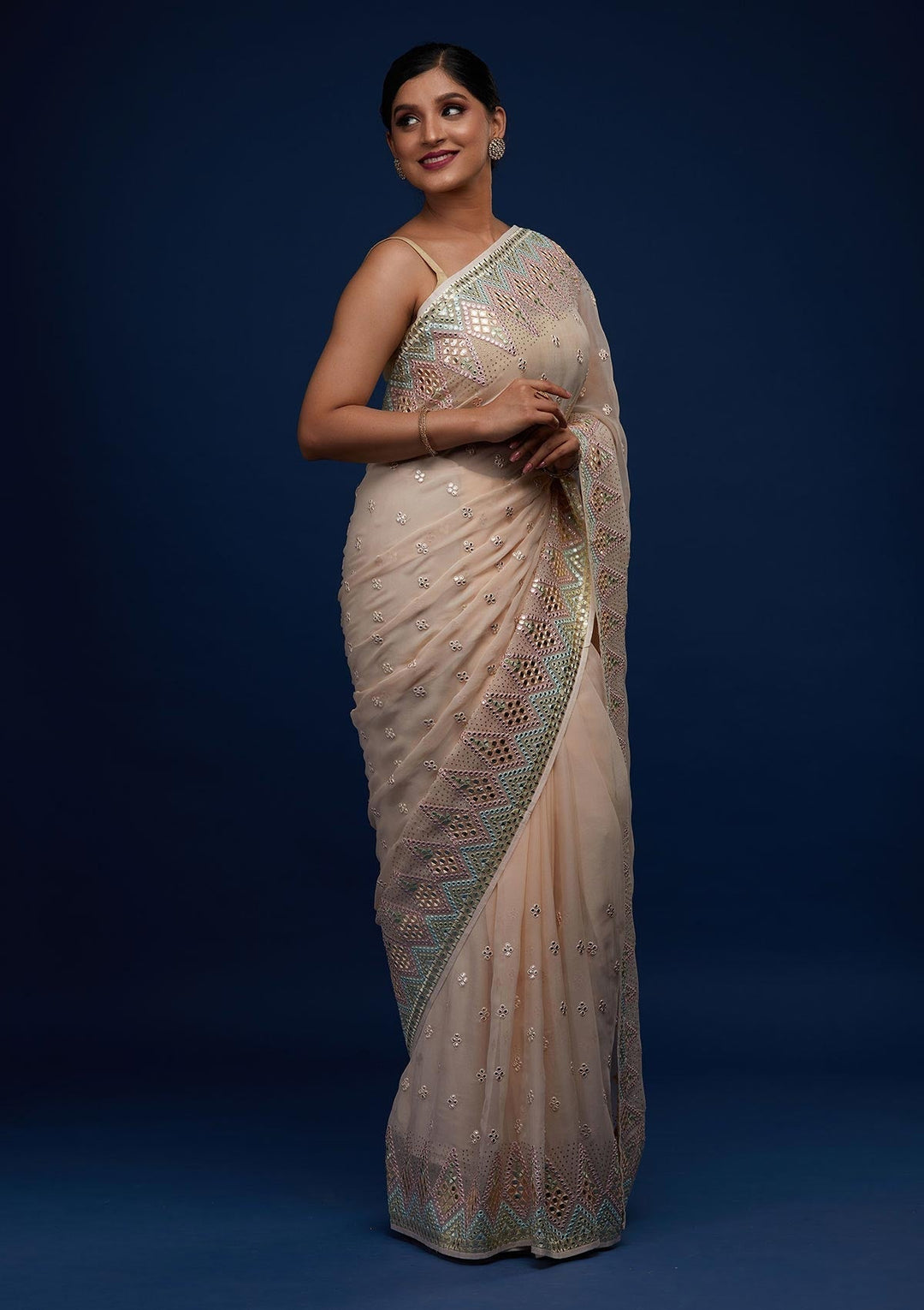 Peach Gotapatti Georgette Designer Saree - Koskii