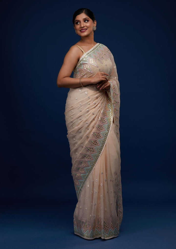 Peach Gotapatti Georgette Designer Saree - Koskii