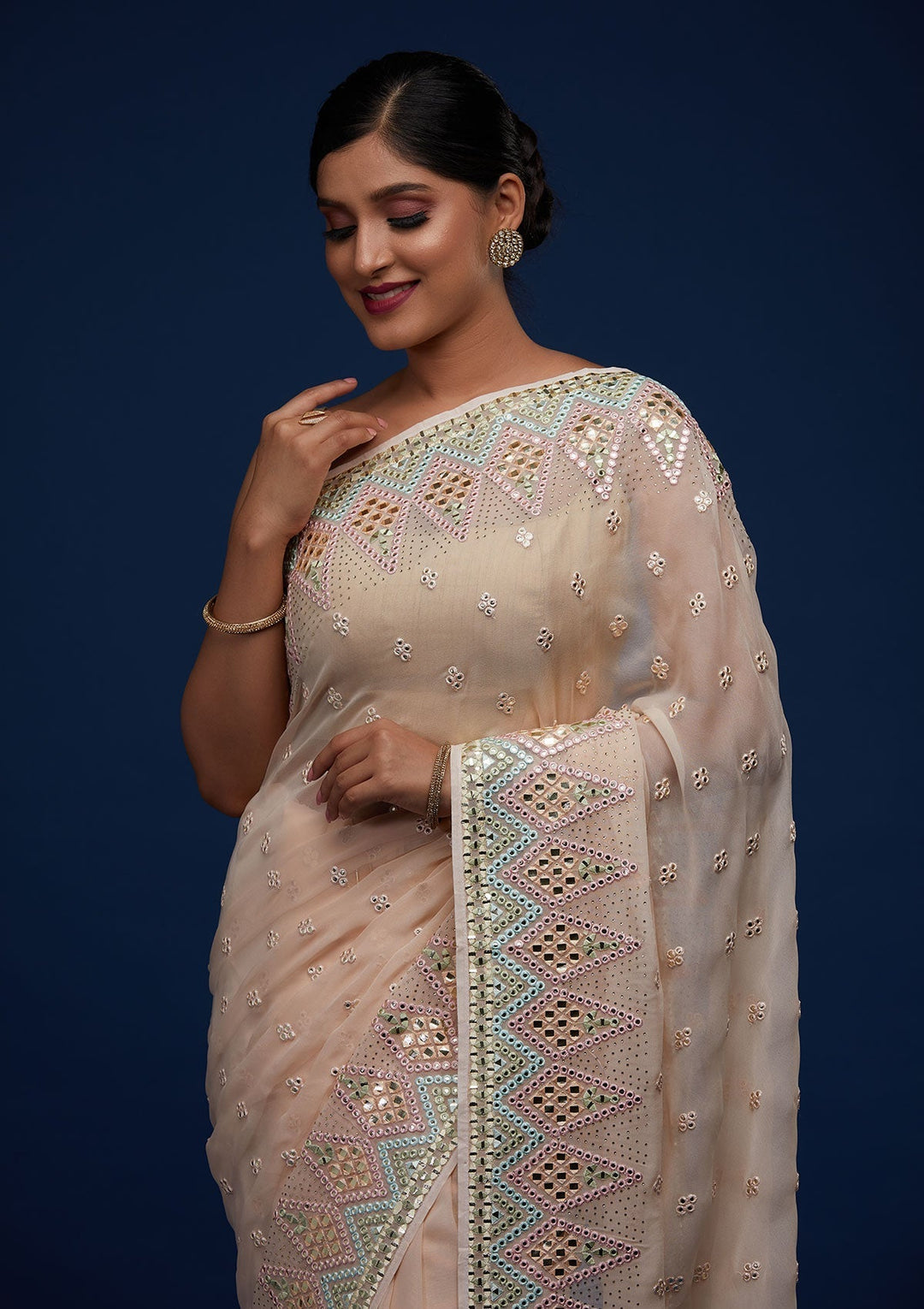 Peach Gotapatti Georgette Designer Saree - Koskii