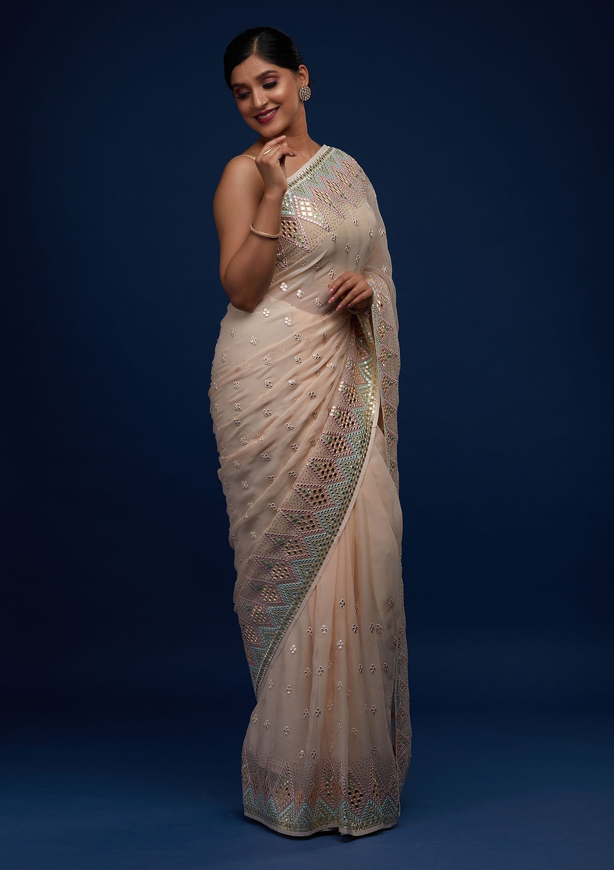 Peach Gotapatti Georgette Designer Saree - Koskii