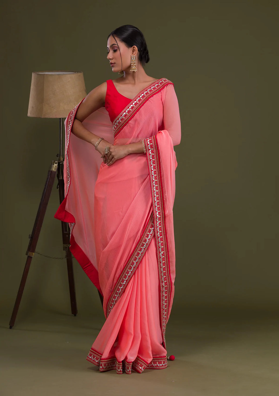 Peach Gotapatti Georgette Saree-Koskii