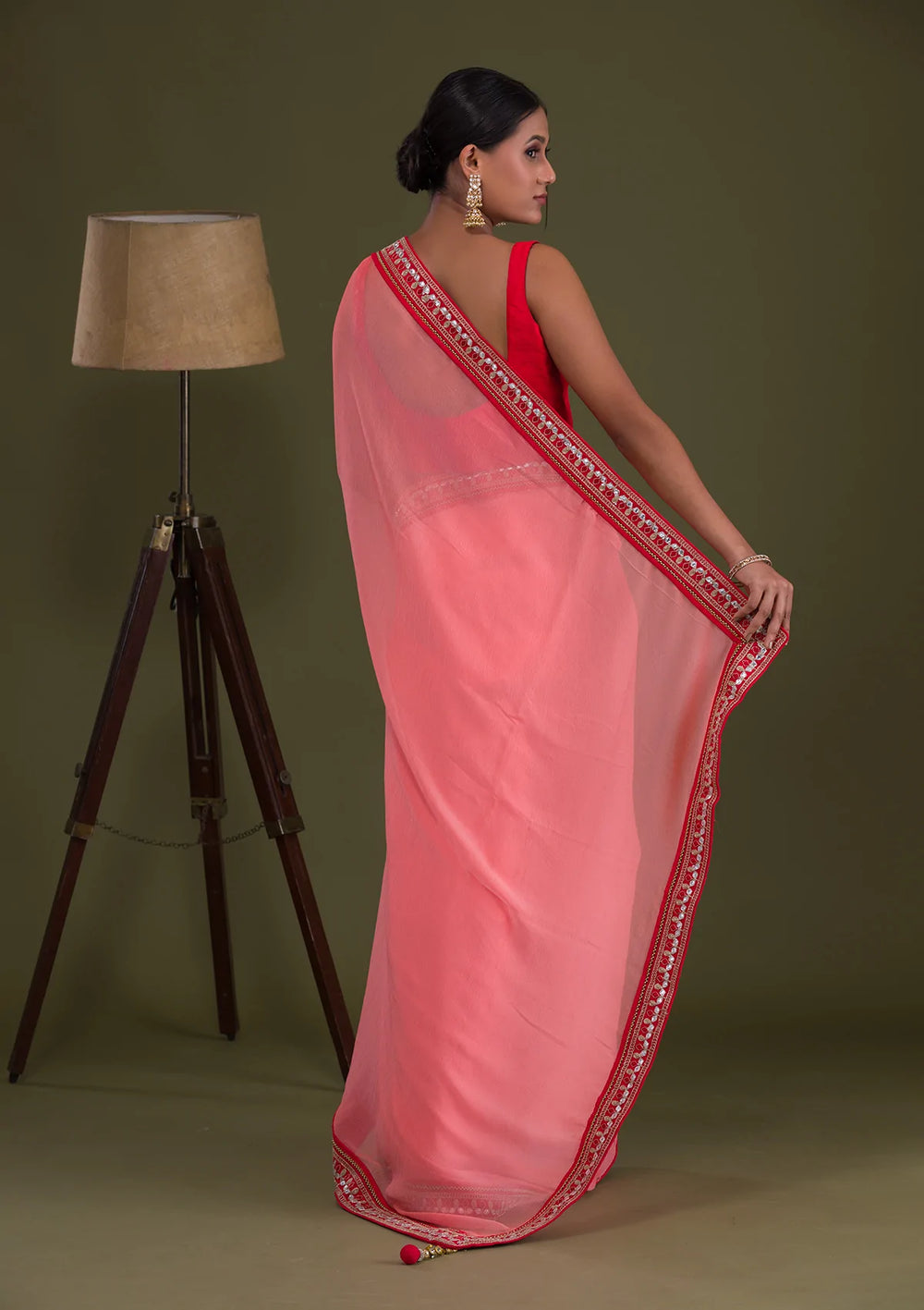 Peach Gotapatti Georgette Saree-Koskii