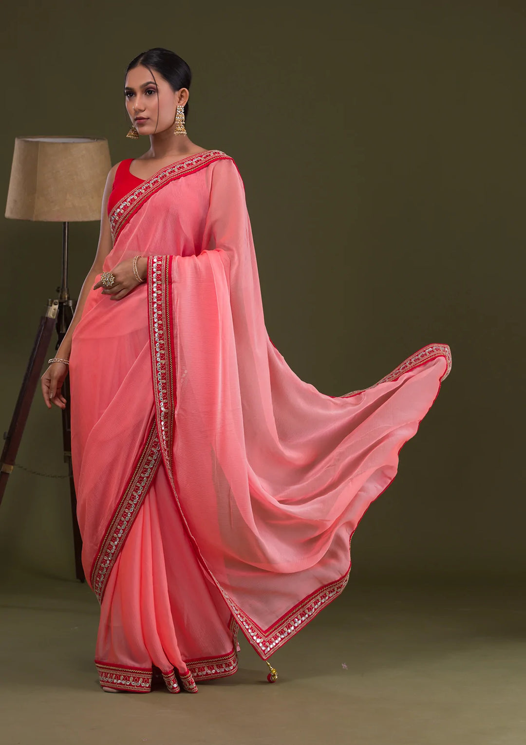 Peach Gotapatti Georgette Saree-Koskii
