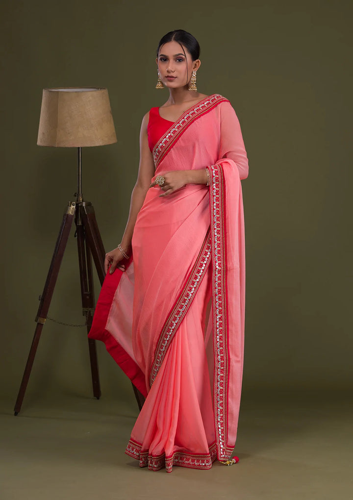 Peach Gotapatti Georgette Saree-Koskii