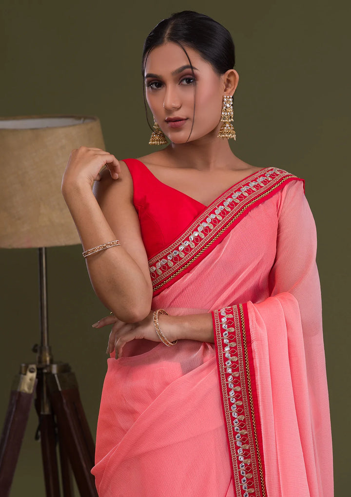 Peach Gotapatti Georgette Saree-Koskii