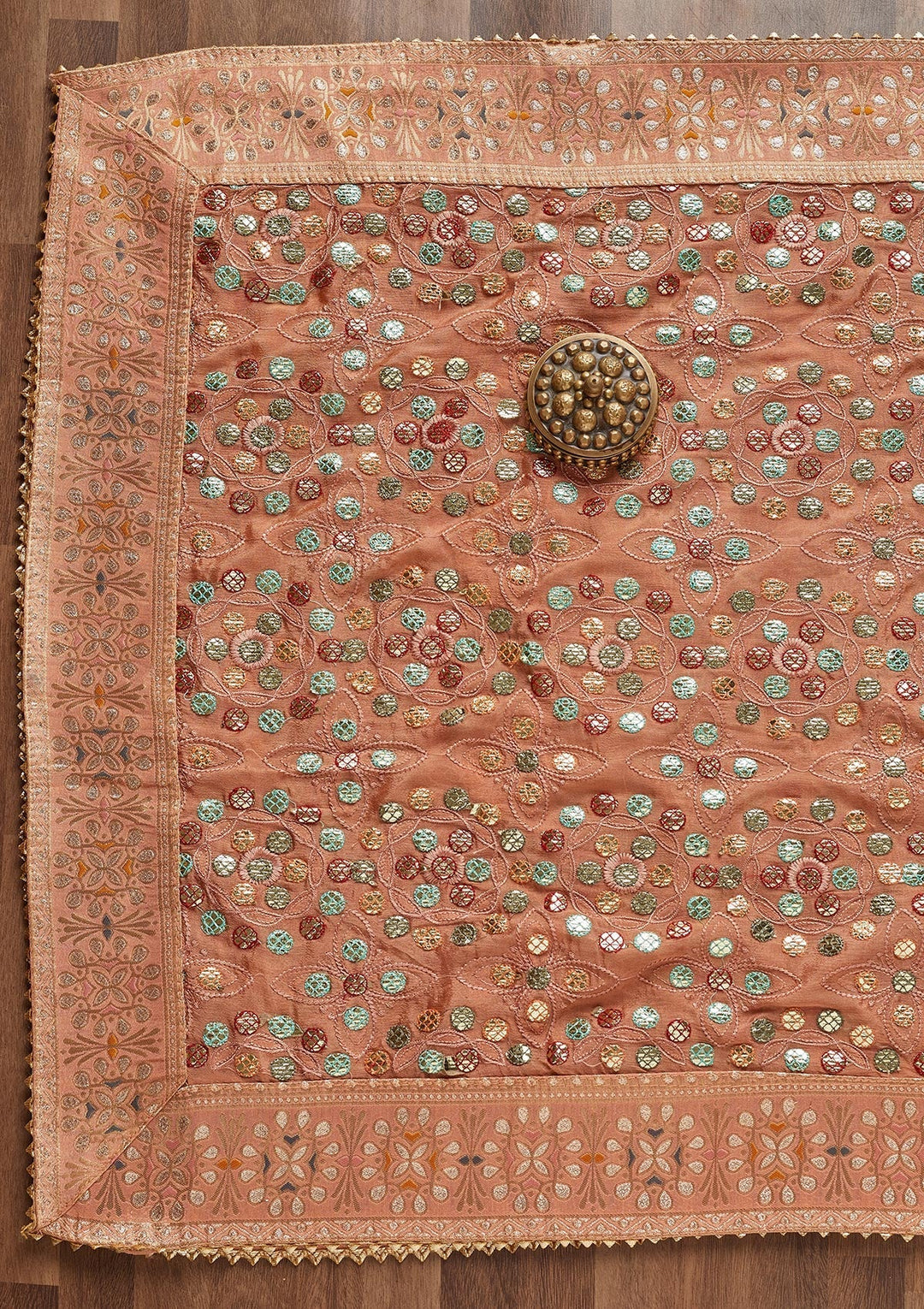 Peach Gotapatti Semi Crepe Unstitched Salwar Suit - Koskii