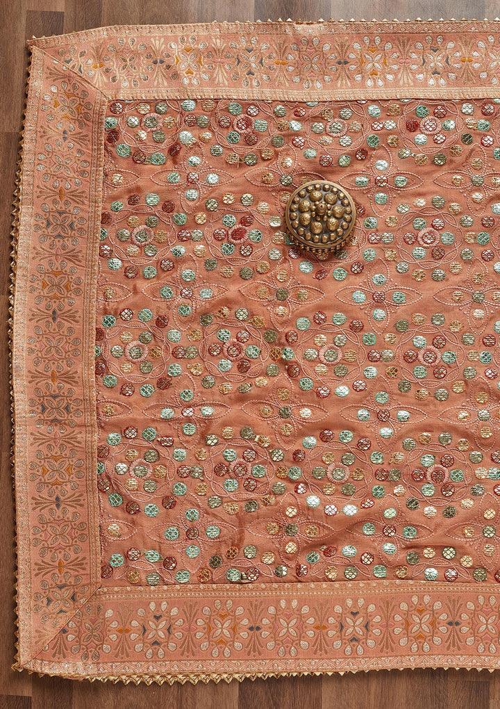Peach Gotapatti Semi Crepe Unstitched Salwar Suit - Koskii