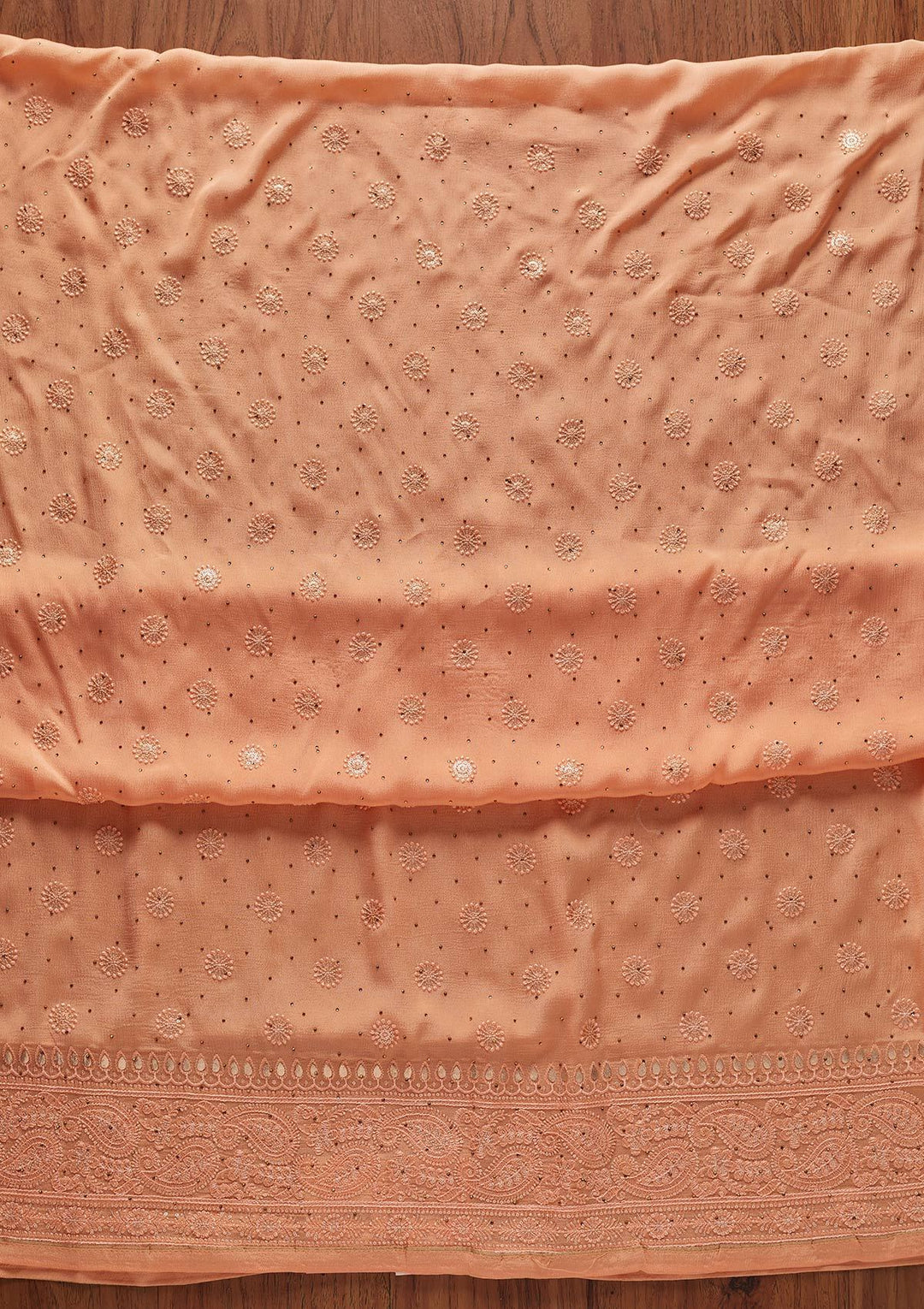 Peach Gotapatti Semi Crepe Designer Unstitched Salwar Suit - koskii
