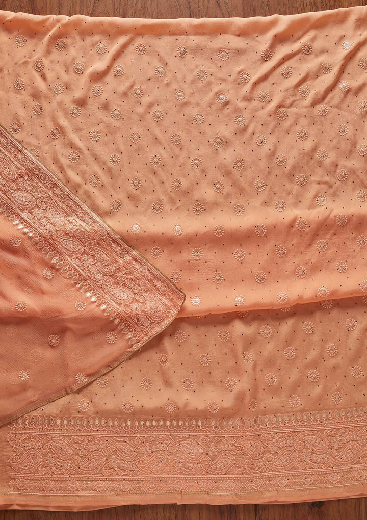Peach Gotapatti Semi Crepe Designer Unstitched Salwar Suit - koskii