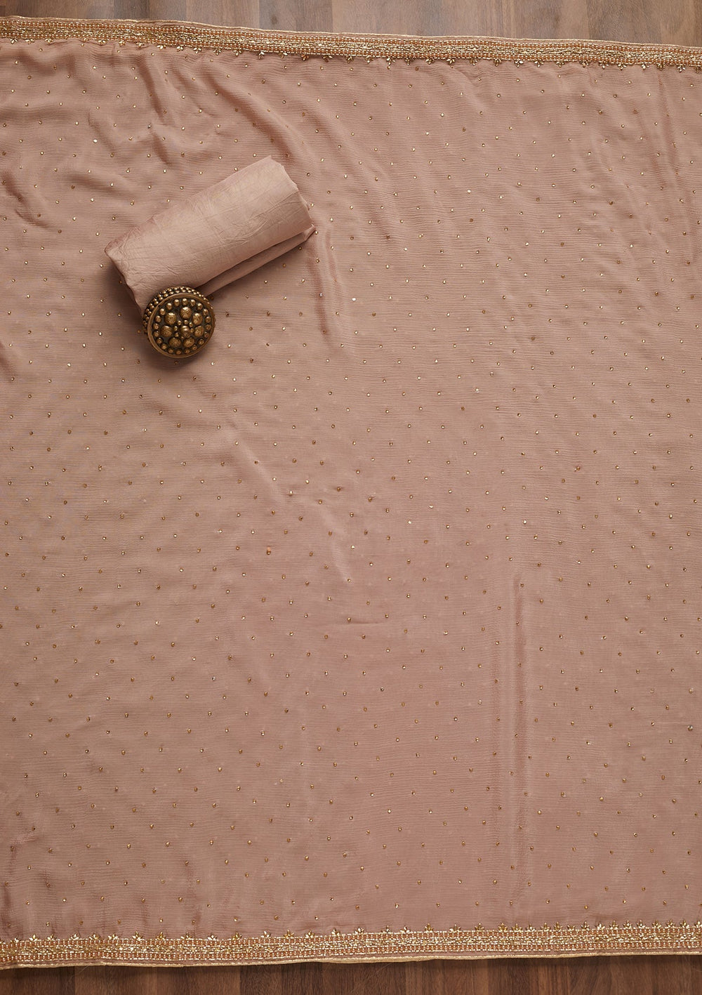 Peach Gotapatti Semi Crepe Unstitched Salwar Suit - Koskii