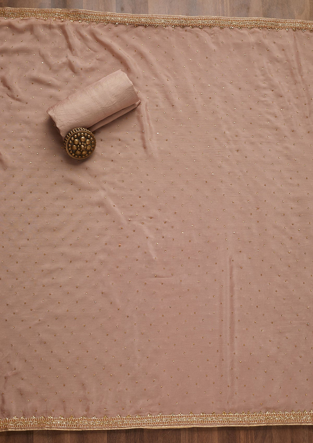 Peach Gotapatti Semi Crepe Unstitched Salwar Suit - Koskii