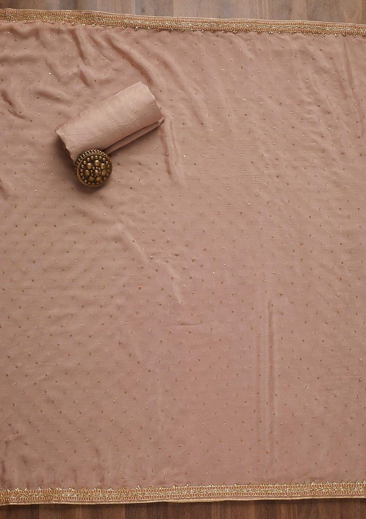 Peach Gotapatti Semi Crepe Unstitched Salwar Suit - Koskii