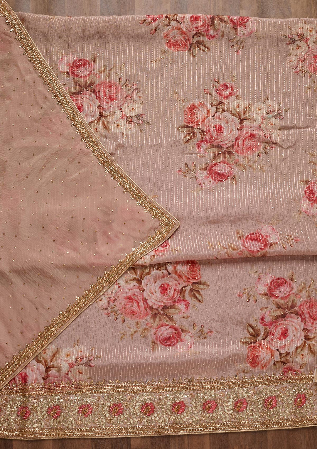 Peach Gotapatti Semi Crepe Unstitched Salwar Suit - Koskii