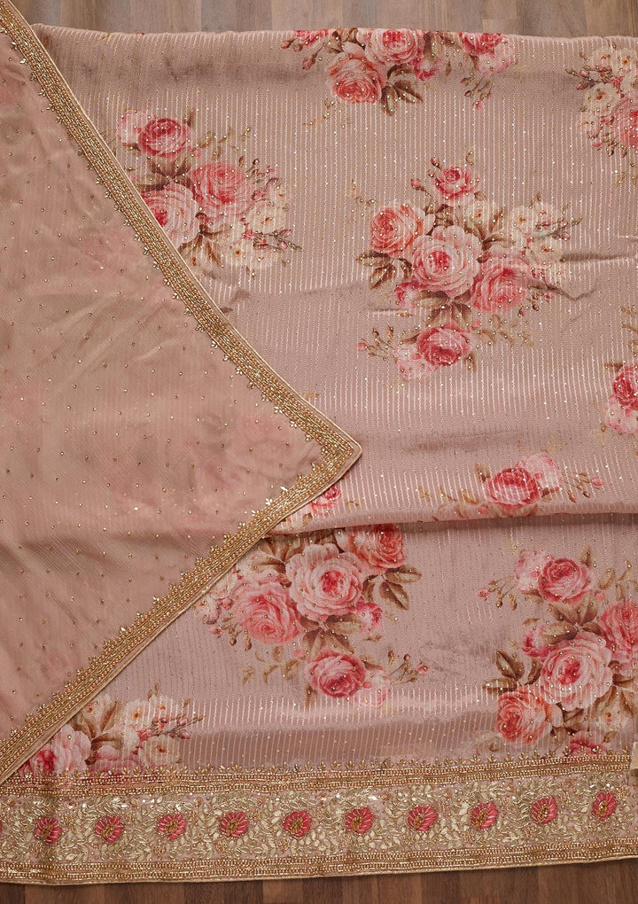 Peach Gotapatti Semi Crepe Unstitched Salwar Suit - Koskii