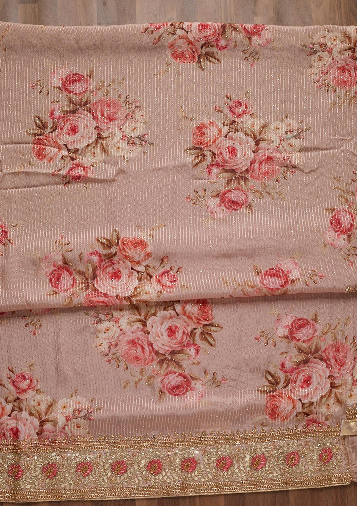 Peach Gotapatti Semi Crepe Unstitched Salwar Suit - Koskii