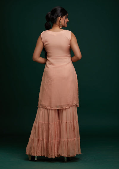 Peach Mirrorwork Georgette Designer Salwar Suit - Koskii
