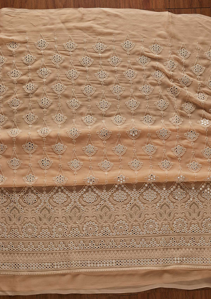 Peach Mirrorwork Georgette Designer Unstitched Salwar Suit - koskii