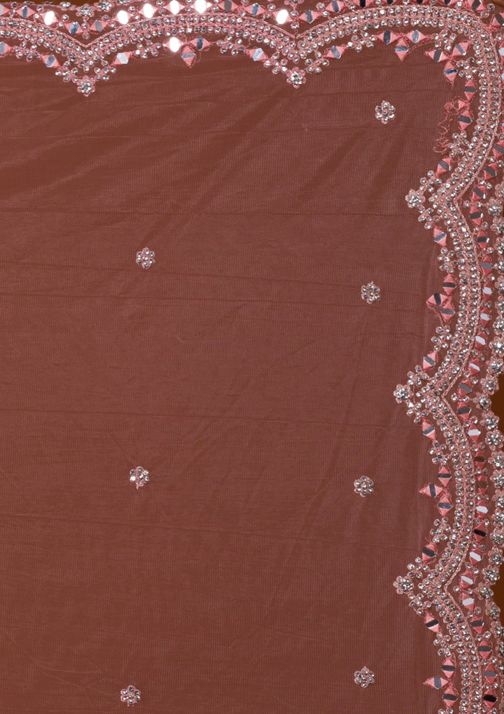 Peach Mirrorwork Net Designer Lehenga-Koskii