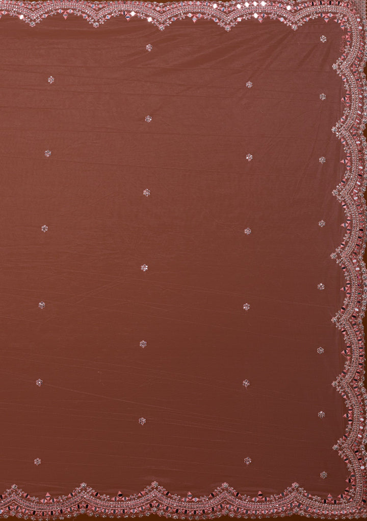 Peach Mirrorwork Net Designer Lehenga-Koskii