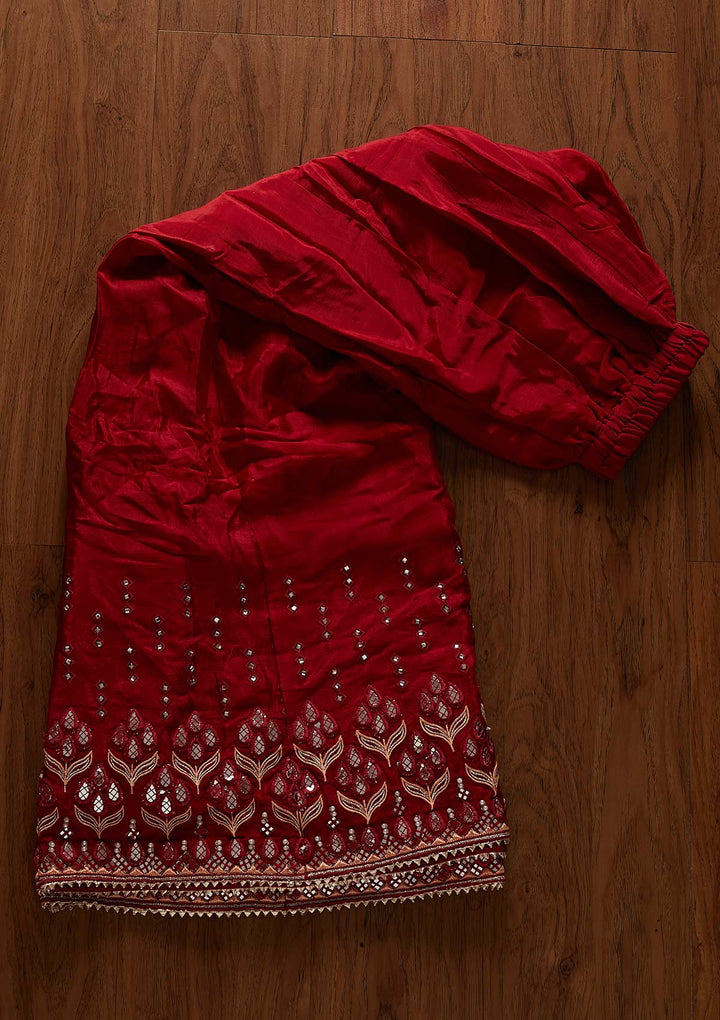 Peach Mirrorwork Semi Crepe Designer Semi-Stitched Salwar Suit - koskii