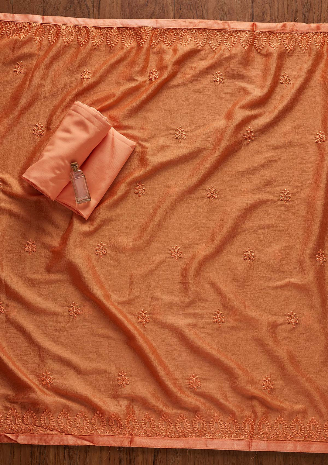Peach Pearlwork Chiffon Designer Unstitched Salwar Suit - Koskii