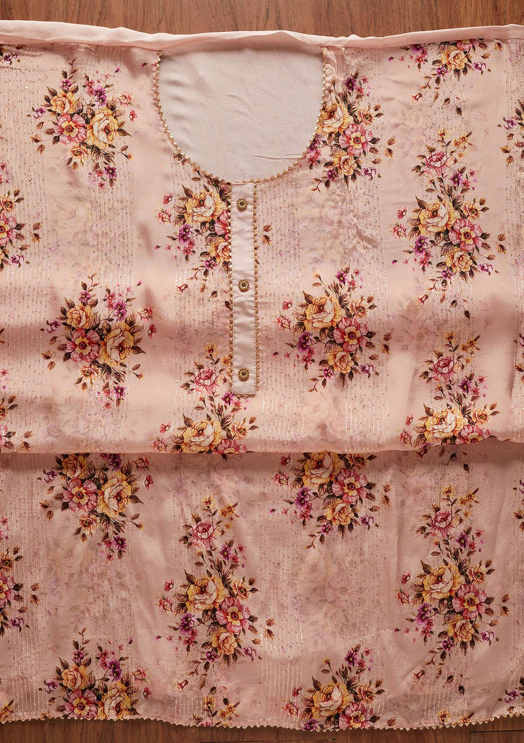 Peach Print Semi Crepe Designer Unstitched Salwar Suit - koskii