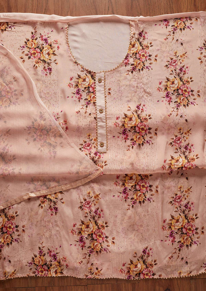 Peach Print Semi Crepe Designer Unstitched Salwar Suit - koskii