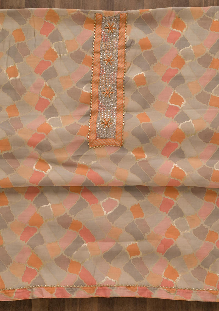 Peach Printed Cotton Unstitched Salwar Suit-Koskii