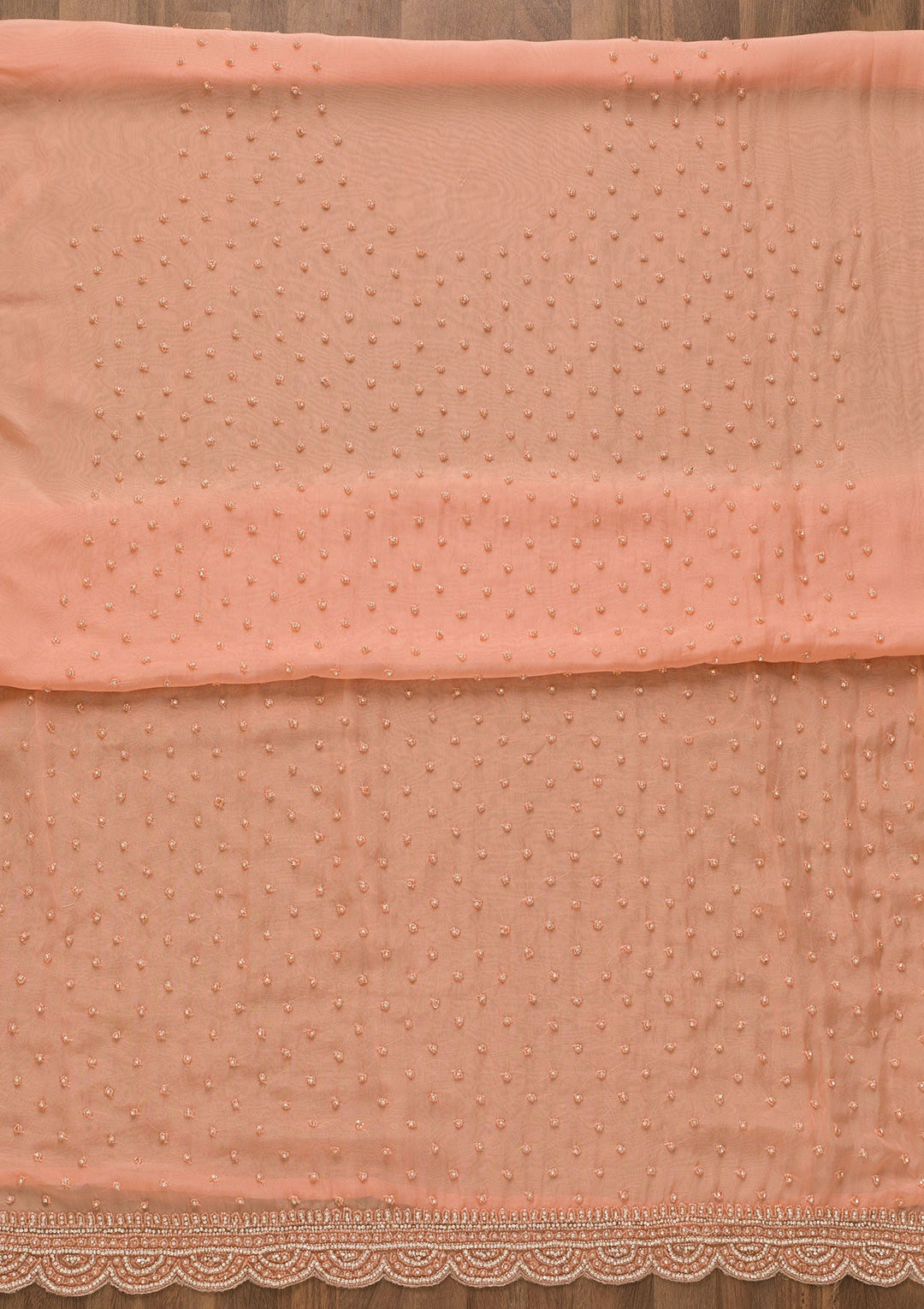 Peach Stonework Organza Unstitched Salwar Kameez-Koskii