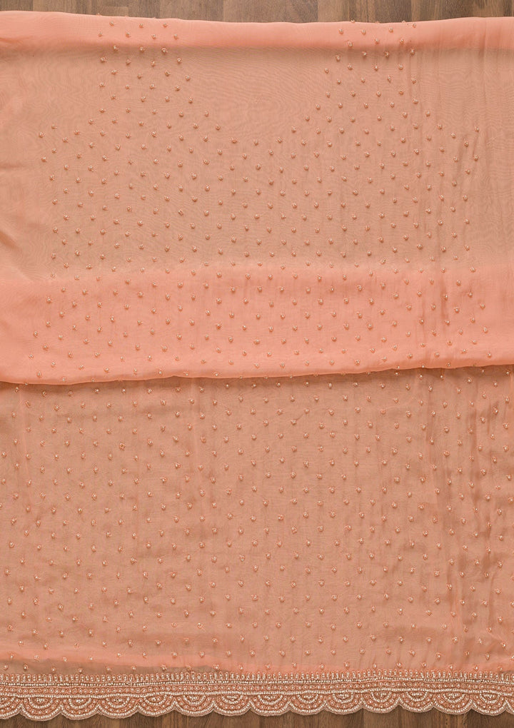Peach Stonework Organza Unstitched Salwar Kameez-Koskii